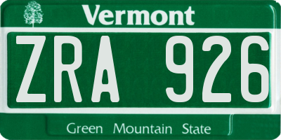 VT license plate ZRA926