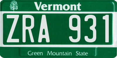 VT license plate ZRA931