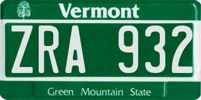 VT license plate ZRA932
