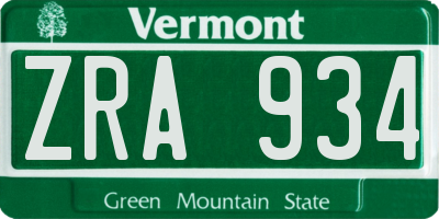 VT license plate ZRA934