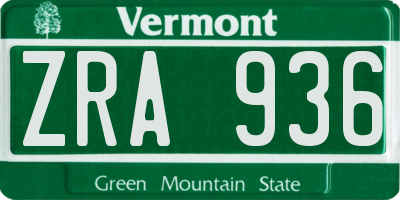 VT license plate ZRA936