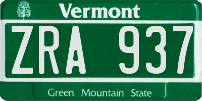 VT license plate ZRA937
