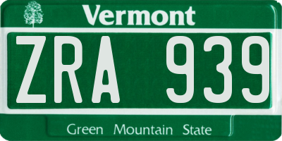 VT license plate ZRA939