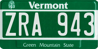 VT license plate ZRA943