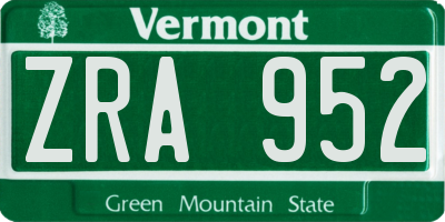 VT license plate ZRA952
