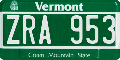 VT license plate ZRA953