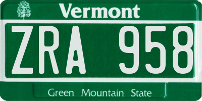 VT license plate ZRA958