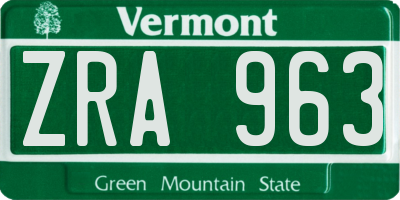 VT license plate ZRA963