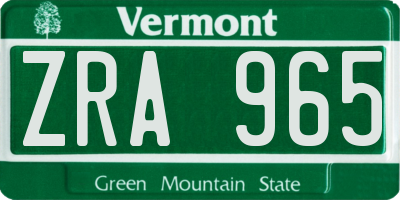 VT license plate ZRA965