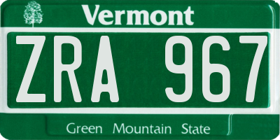 VT license plate ZRA967
