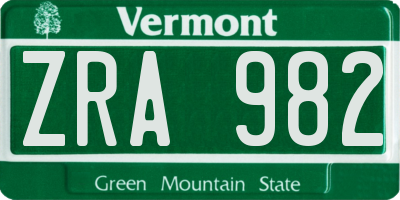 VT license plate ZRA982
