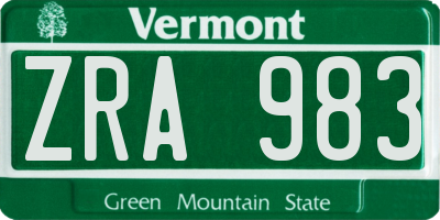 VT license plate ZRA983