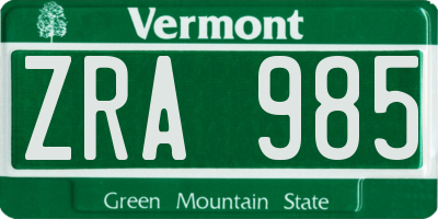 VT license plate ZRA985