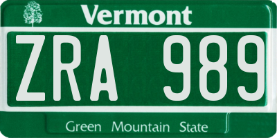VT license plate ZRA989