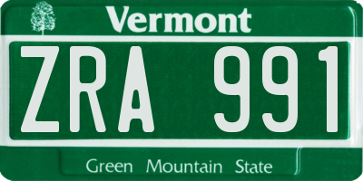 VT license plate ZRA991