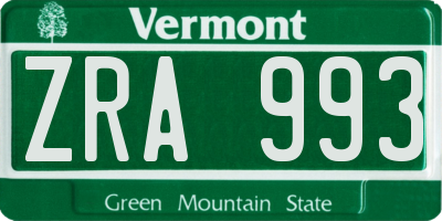 VT license plate ZRA993