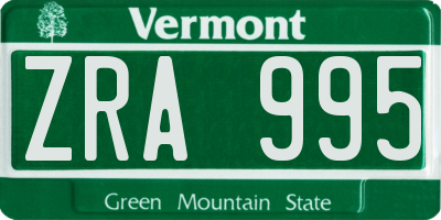 VT license plate ZRA995