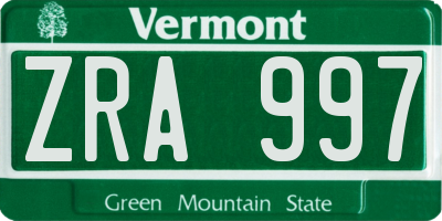 VT license plate ZRA997