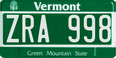 VT license plate ZRA998