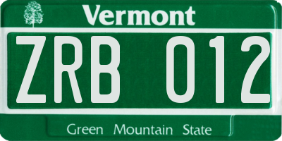VT license plate ZRB012