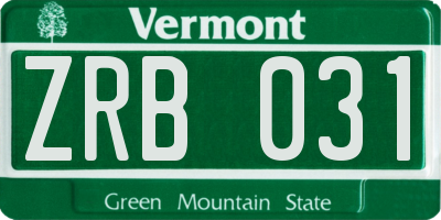 VT license plate ZRB031