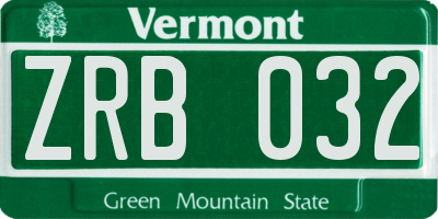 VT license plate ZRB032