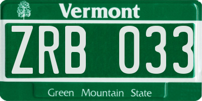 VT license plate ZRB033