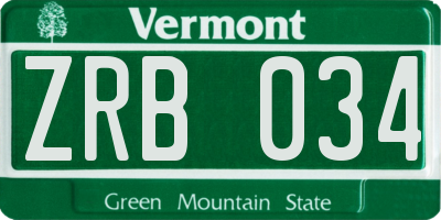 VT license plate ZRB034