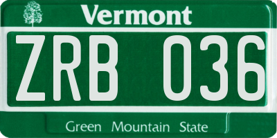 VT license plate ZRB036