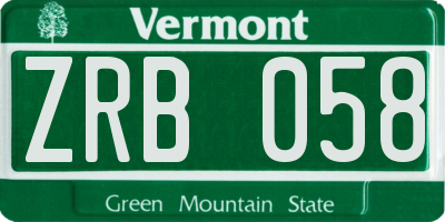 VT license plate ZRB058