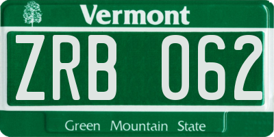 VT license plate ZRB062