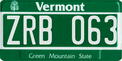 VT license plate ZRB063