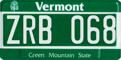 VT license plate ZRB068