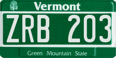 VT license plate ZRB203