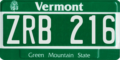 VT license plate ZRB216