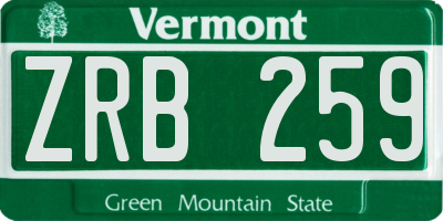 VT license plate ZRB259