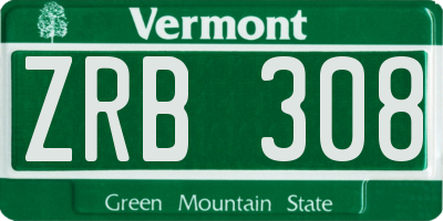 VT license plate ZRB308
