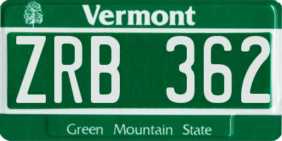VT license plate ZRB362