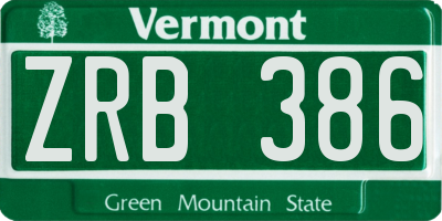VT license plate ZRB386