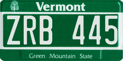 VT license plate ZRB445
