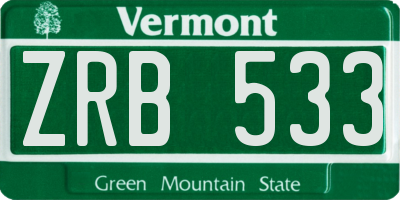 VT license plate ZRB533
