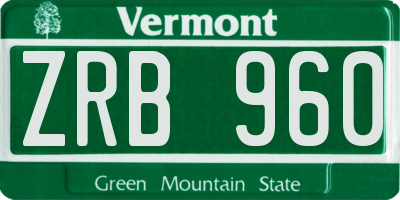 VT license plate ZRB960