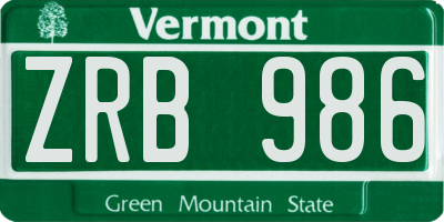 VT license plate ZRB986
