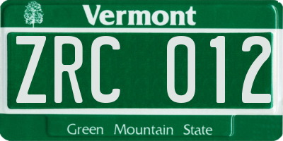 VT license plate ZRC012