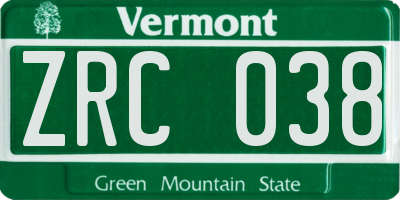 VT license plate ZRC038