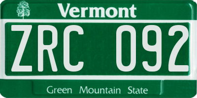 VT license plate ZRC092