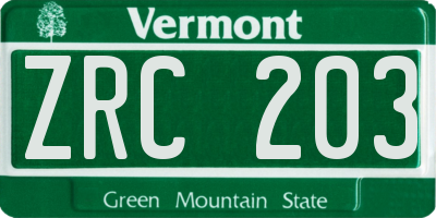 VT license plate ZRC203