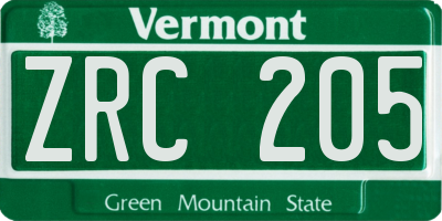 VT license plate ZRC205