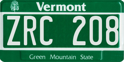 VT license plate ZRC208