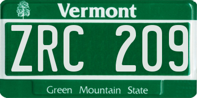 VT license plate ZRC209